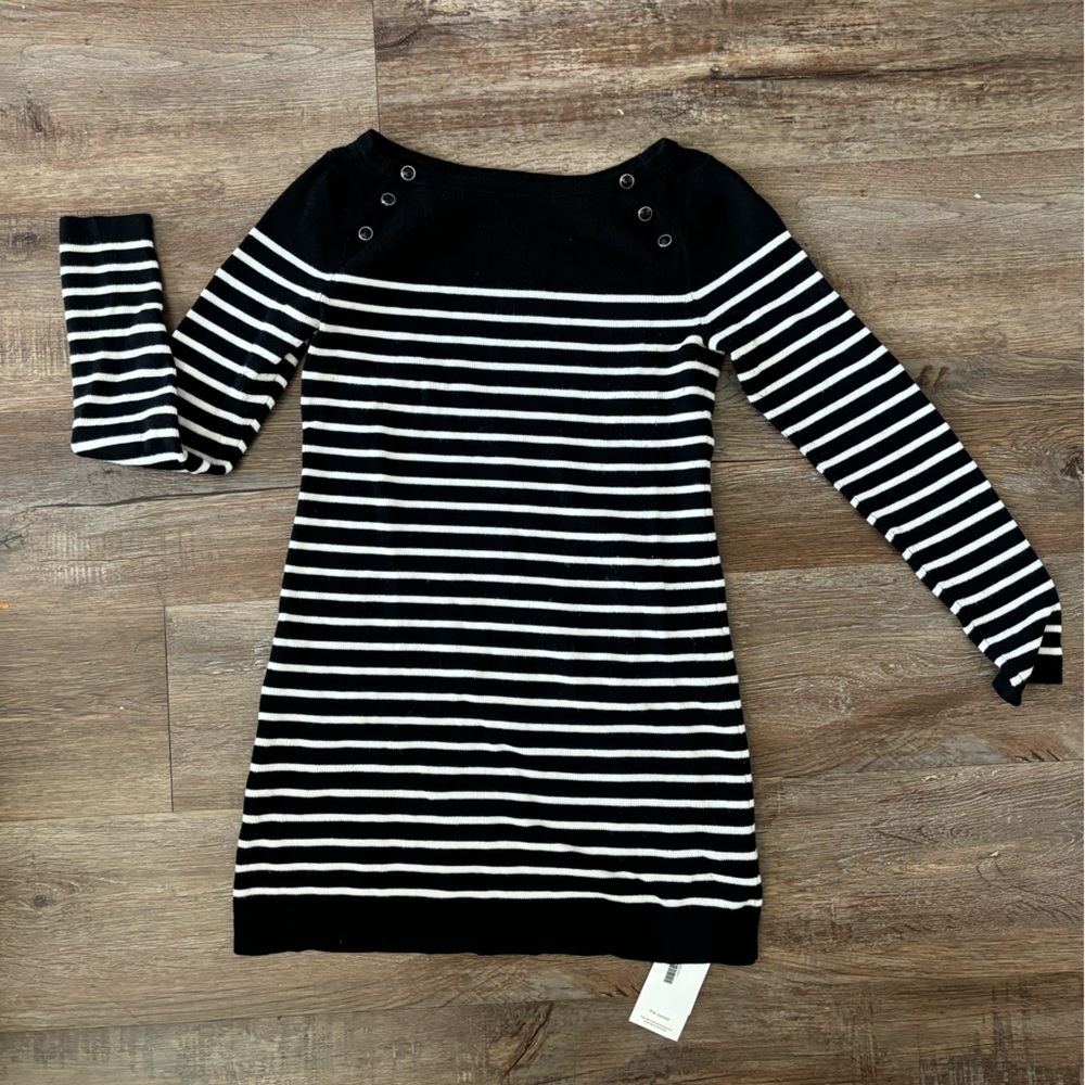 White House Black Market Striped Black and White Women's Sweater Mini Dress